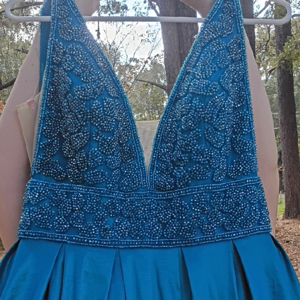 Blush Prom Elegant Blue Beaded Dress